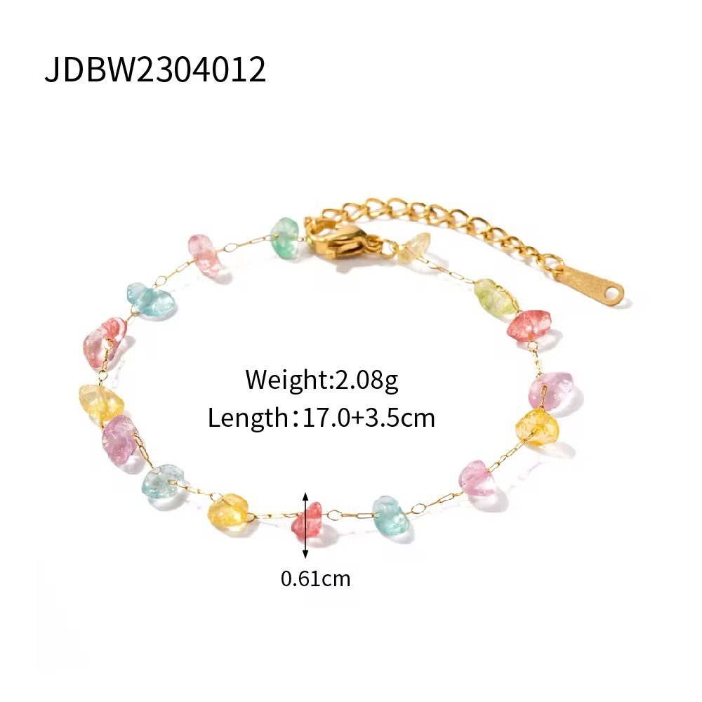 18K Gold Plated Colorful Natural Stone Beaded Bracelet - Picture 4 of 5